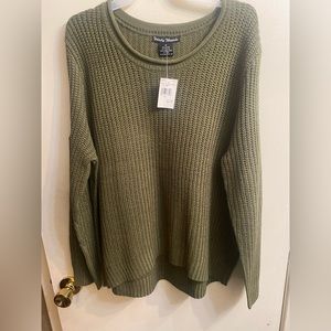 Olive green sweater with partial shoulder cut out . Size 3x